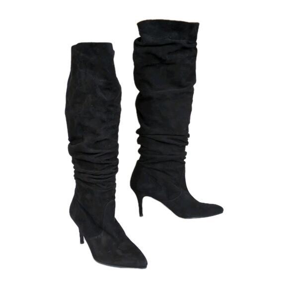 STUART WEITZMAN Lafayette Slouchy Boot Black Suede Leather Pointed Toe Womens 10